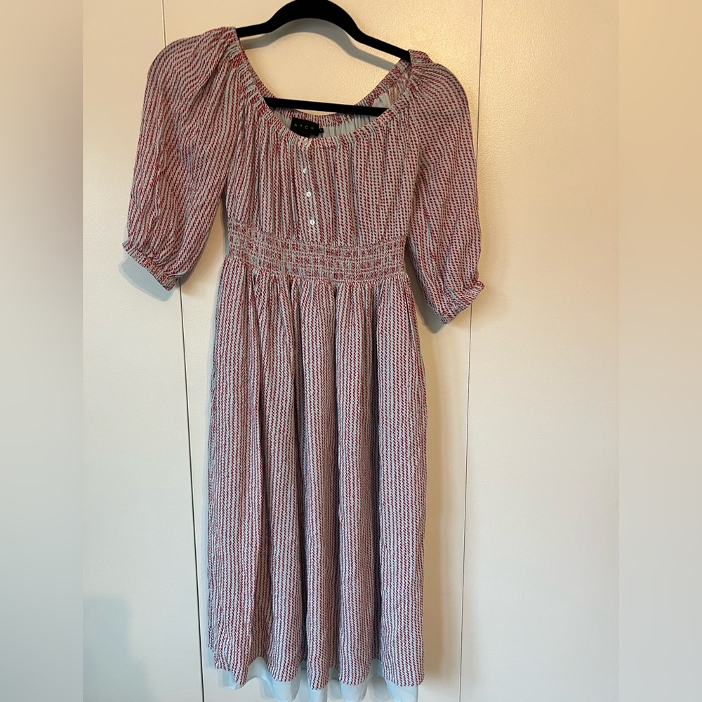 Hatch Red and White Striped Midi Dress